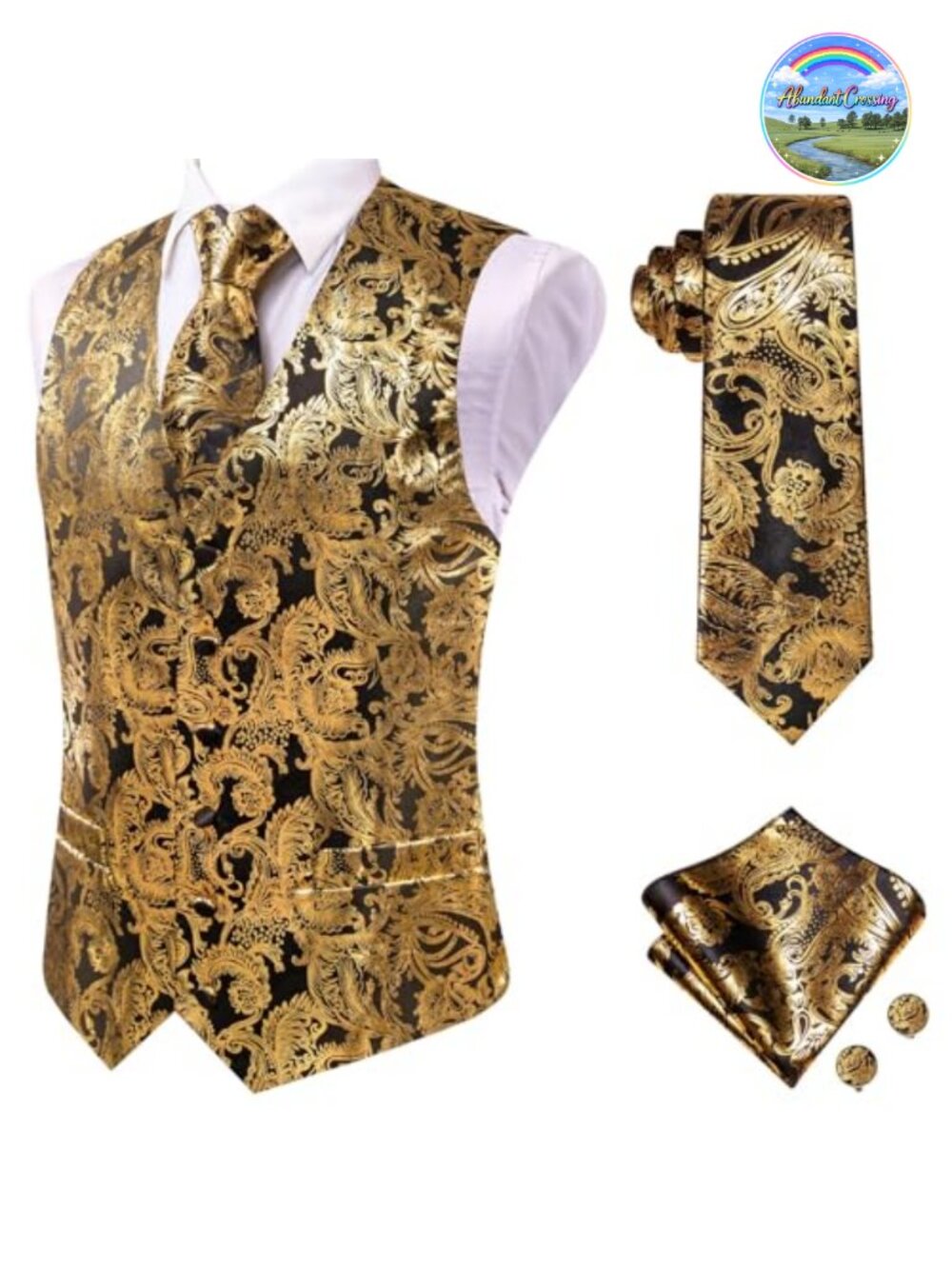 Paisley Vest Tie Set 4 Pc Formal Tuxedo Vest Necktie